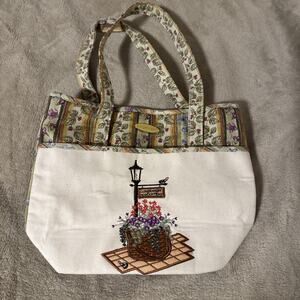 Retired Longaberger Homestead Small Tote Purse Bag Olive Ivory Brown Floral